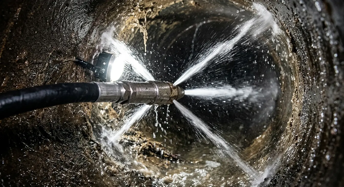 High-pressure hydro jetting nozzle cleaning sewer pipe for Trenchless Sewer Repair in Fostoria